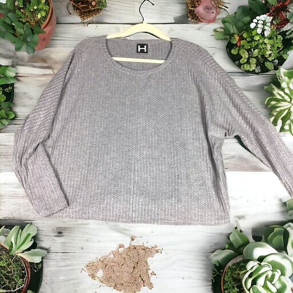 H by Bordeaux Women’s XS Gray Oversized Dolman Waffle Knit Thermal Pullover Top - Picture 6 of 12